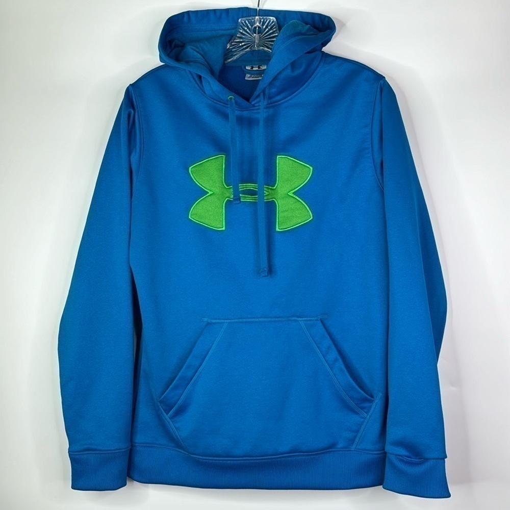 Under Armour Pullover Blue Green Hooded Sweatshirt Medium